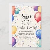 甘い16誕生日パーティーIバルーン 招待状 (正面)