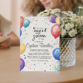 甘い16誕生日パーティーIバルーン 招待状