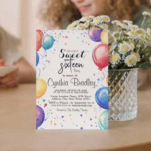 甘い16誕生日パーティーIバルーン 招待状