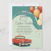 甘い16誕生日パーティーI風船と車 招待状 (正面)
