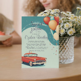 甘い16誕生日パーティーI風船と車 招待状