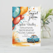 甘い16誕生日パーティーI風船と車 招待状 (スタンド正面)