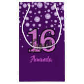 甘い16誕生日パープルピンクのガラスの名前 スモールペーパーバッグ (裏面)