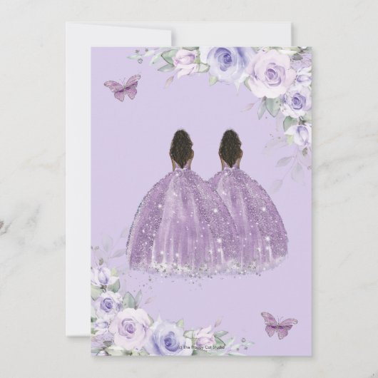 甘い16誕生日パープルフローラブラウンプリンセス 招待状 (裏面)