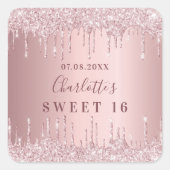 甘い16誕生日ピンクほこりっぽいバラグリッターモノグラム スクエアシール (正面)