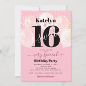 甘い16誕生日ピンクバルーンガーリー金ゴールド 招待状 (正面)