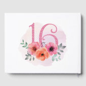 甘い16誕生日ピンクフローラ水彩グリッター ゲストブック (裏面)
