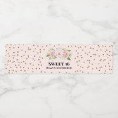 甘い16誕生日ピンク金ゴールド花 ペットボトルラベル (シングルラベル)