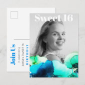 ~*甘い16誕生日フォトグリーンネイビーミントAP29 インビテーションポストカード (正面/裏面)