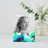 ~*甘い16誕生日フォトグリーンネイビーミントAP29 インビテーションポストカード (スタンド正面)