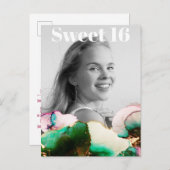 **甘い16誕生日フォトグリーンピンKミントAP29 インビテーションポストカード (正面/裏面)