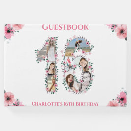 甘い16誕生日フォトコラージフラワーガールホワイト ゲストブック