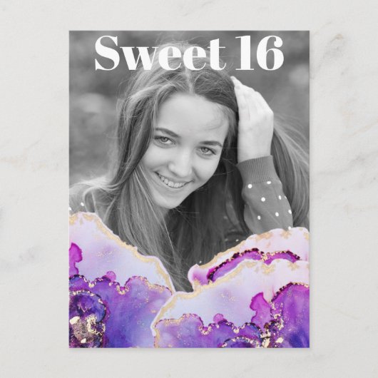 *~*甘い16誕生日フォトバイオレット抽象芸術AP29 インビテーションポストカード (正面)