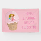 甘い16誕生日フォトピンクアイスクリームパーティー 横断幕 (横)