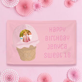 甘い16誕生日フォトピンクアイスクリームパーティー 横断幕