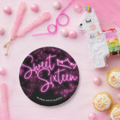 甘い16誕生日ホットピンクネオングローダークパーティー ペーパープレート (パーティー)