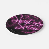 甘い16誕生日ホットピンクネオングローダークパーティー ペーパープレート (アングル)