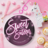 甘い16誕生日ホットピンクネオングローダークパーティー ペーパープレート (パーティー)