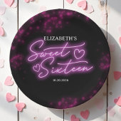 甘い16誕生日ホットピンクネオングローダークパーティー ペーパープレート