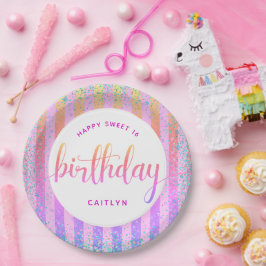 甘い16誕生日レインボーグラデーショングリッタースクリプト ペーパープレート