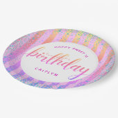 甘い16誕生日レインボーグラデーショングリッタースクリプト ペーパープレート (アングル)