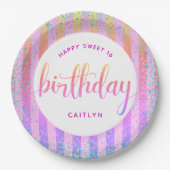甘い16誕生日レインボーグラデーショングリッタースクリプト ペーパープレート (正面)