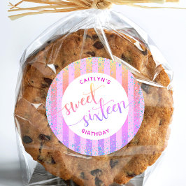 甘い16誕生日レインボーグラデーショングリッタースクリプト ラウンドシール