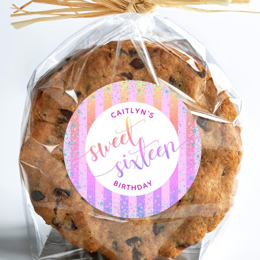 甘い16誕生日レインボーグラデーショングリッタースクリプト ラウンドシール