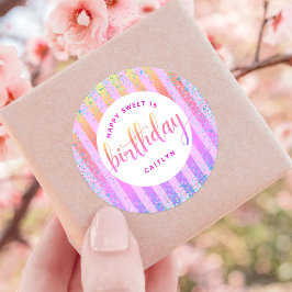 甘い16誕生日レインボーグラデーショングリッタースクリプト ラウンドシール