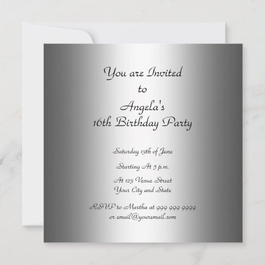 甘い16誕生日招待状クロムホワイト 招待状 (裏面)