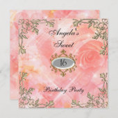 甘い16誕生日招待状ピンクの花 招待状 (正面/裏面)