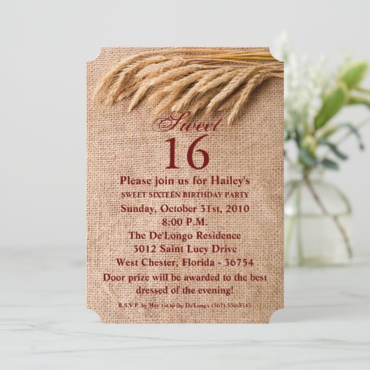 甘い16誕生日招待状小麦オンバーラップサッククーン 招待状 (スタンド正面)