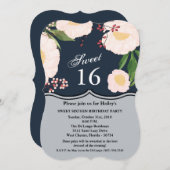 甘い16誕生日招待状白いフローラ花D 招待状 (正面/裏面)