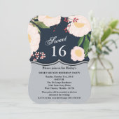 甘い16誕生日招待状白いフローラ花D 招待状 (スタンド正面)