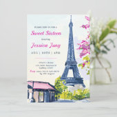 甘い16誕生日水彩フローラエッフェルタワー 招待状 (スタンド正面)