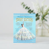 甘い16誕生日水色ドレスブルー王室の金ゴールド ポストカード (スタンド正面)