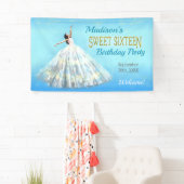 甘い16誕生日水色ドレスブルー王室の金ゴールド 横断幕 (インサイチュ)