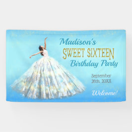 甘い16誕生日水色ドレスブルー王室の金ゴールド 横断幕