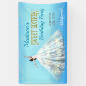 甘い16誕生日水色ドレスブルー王室の金ゴールド 横断幕 (縦)