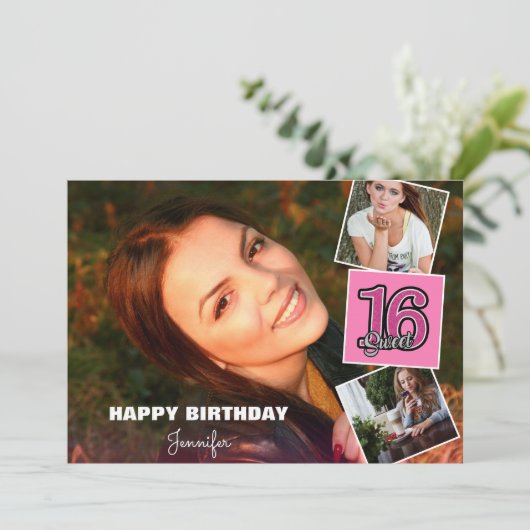 甘い16誕生日3フォトコラージカード カード (スタンド正面)