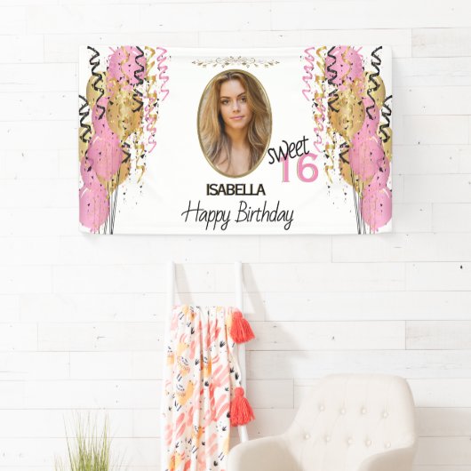 甘い16誕生日 – ピンク風船 横断幕 (インサイチュ)