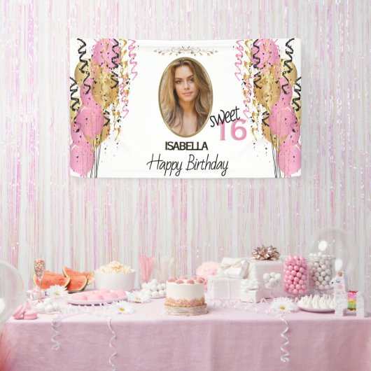 甘い16誕生日 – ピンク風船 横断幕 (パーティー)