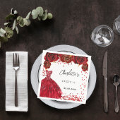 甘い16赤いドレスの花の白パーティー スタンダードカクテルナプキン