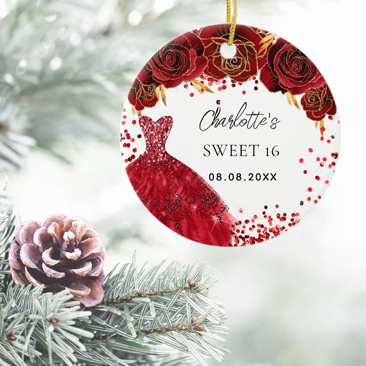 甘い16赤いドレスの花は白 セラミックオーナメント