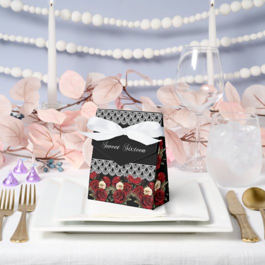 甘い16赤いバラ白いレースの輝き フェイバーボックス (ウェディング)