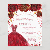 甘い16赤い白いドレスの予算の招待 チラシ (正面)