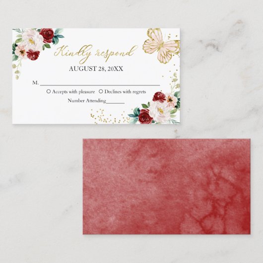 甘い16赤い赤面フローラ蝶RSVPエンクロージャ 名刺 (正面/裏面)