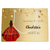 甘い16赤い金ゴールドの星のドレスtiara ラージペーパーバッグ (正面)