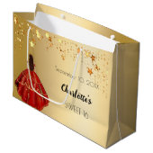 甘い16赤い金ゴールドの星のドレスtiara ラージペーパーバッグ (正面アングル)