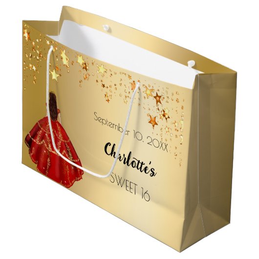 甘い16赤い金ゴールドの星のドレスtiara ラージペーパーバッグ (正面アングル)